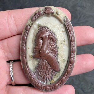 Jasper Bear With Fish Cabochon or Mini Art